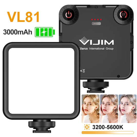 VL81 LED Video Light Camera Light 3200-5600K 850LM 6.5W with Cold Shoe Mini Vlog Fill Light 3000Mah Panel Lamp Photography