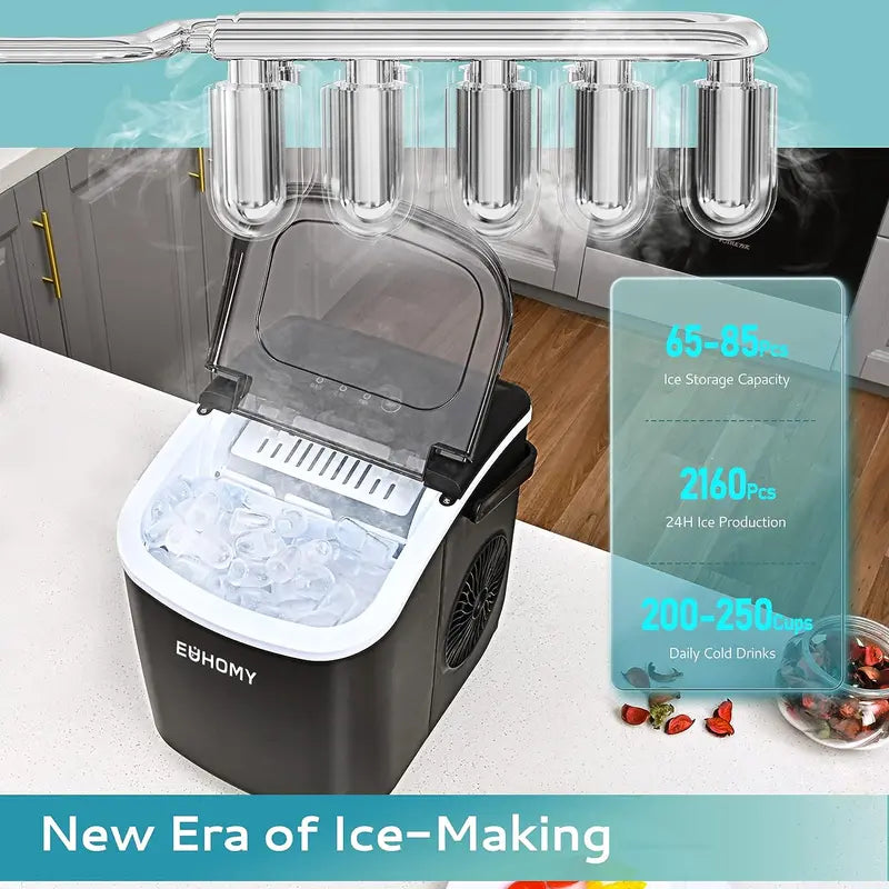 EUHOMY Ice Maker Countertop with Handle, 26Lbs in 24Hrs, 9 Ice Cubes Ready in 6 Mins, Auto-Cleaning Portable Ice Maker with Basket and Scoop, for Home/Kitchen/Camping/Rv. (2024 New Silver) Utensils