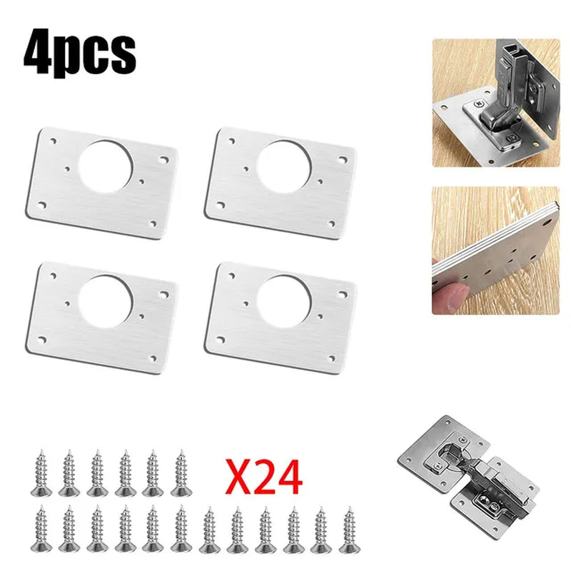 Cabinet Hinge Repair Plate Kit Kitchen Cupboard Door Hinge Mounting Plate with Holes Flat Fixing Brace Brackets Household Tools