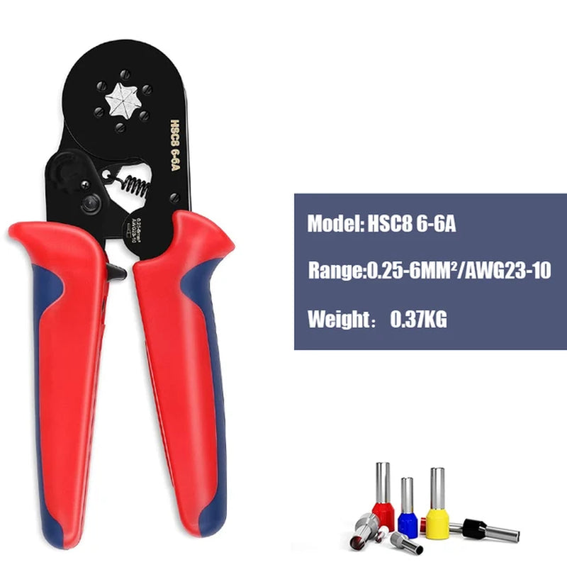 Ferrule Crimping Tool Kit 0.25-10Mm² Self-Adjustable Ratchet Wire Crimping Plier Crimper Plier Set Tubular Terminals Clamp Tool