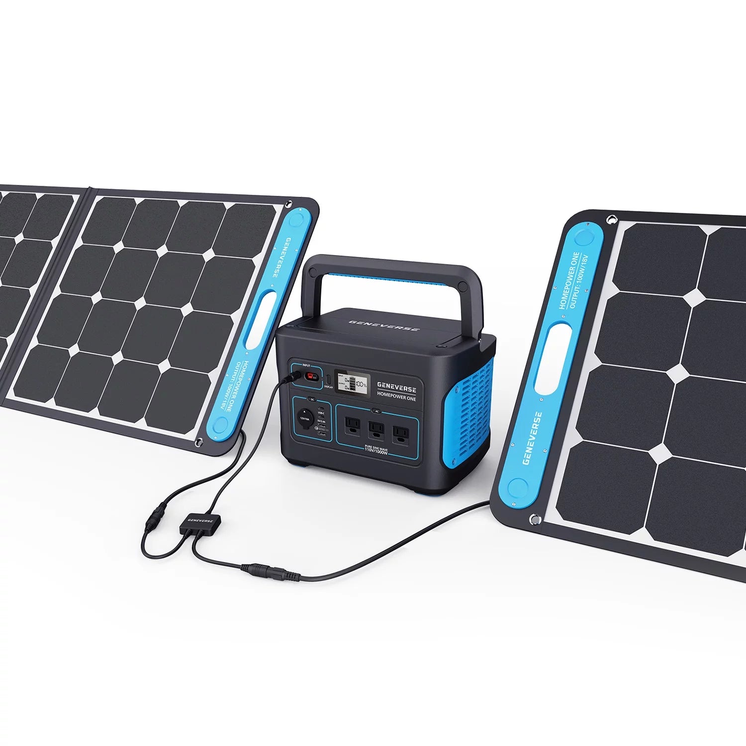 Gerador Solar de 1002Wh (2X2) Conjunto: 2 Estações de Energia Portáteis Homepower ONE (Cada uma com 3 Saídas AC de 1000W) + 2 Painéis Solares de 100W. Geradores de Bateria Silenciosos e Seguros para Uso Interior