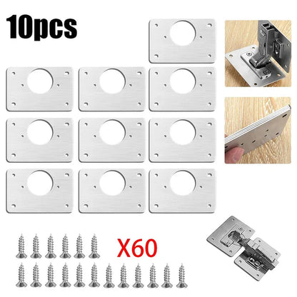 Cabinet Hinge Repair Plate Kit Kitchen Cupboard Door Hinge Mounting Plate with Holes Flat Fixing Brace Brackets Household Tools