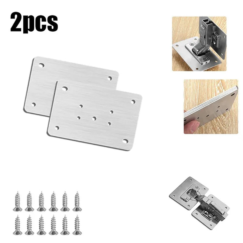 Cabinet Hinge Repair Plate Kit Kitchen Cupboard Door Hinge Mounting Plate with Holes Flat Fixing Brace Brackets Household Tools