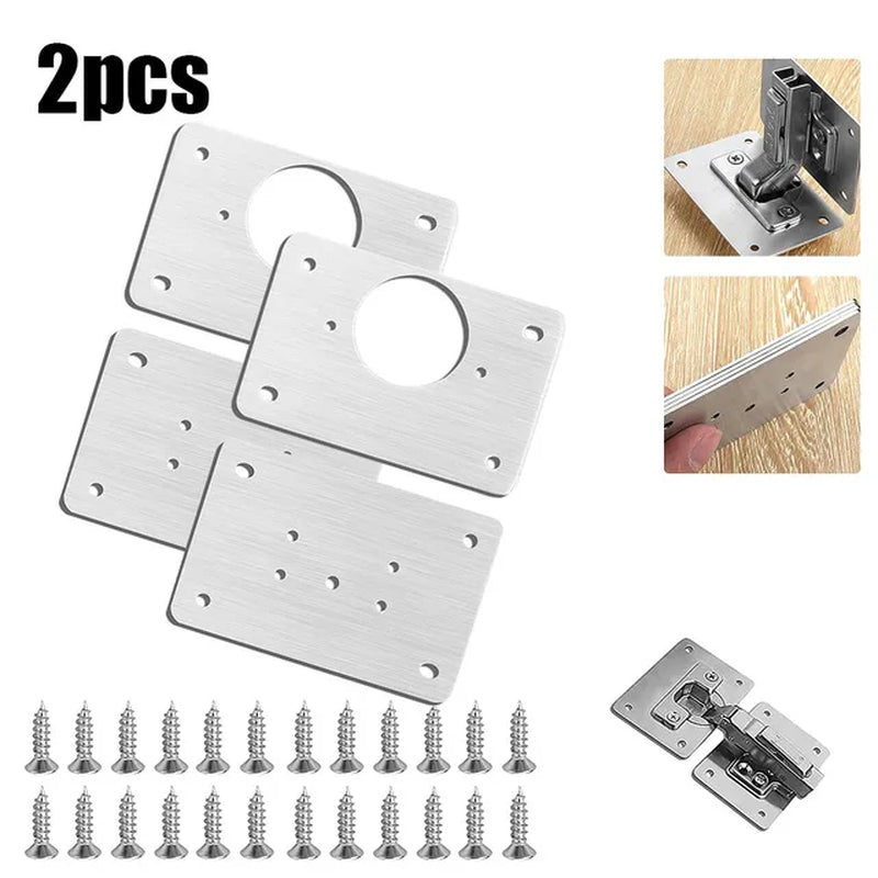 Cabinet Hinge Repair Plate Kit Kitchen Cupboard Door Hinge Mounting Plate with Holes Flat Fixing Brace Brackets Household Tools