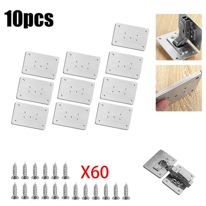 Cabinet Hinge Repair Plate Kit Kitchen Cupboard Door Hinge Mounting Plate with Holes Flat Fixing Brace Brackets Household Tools