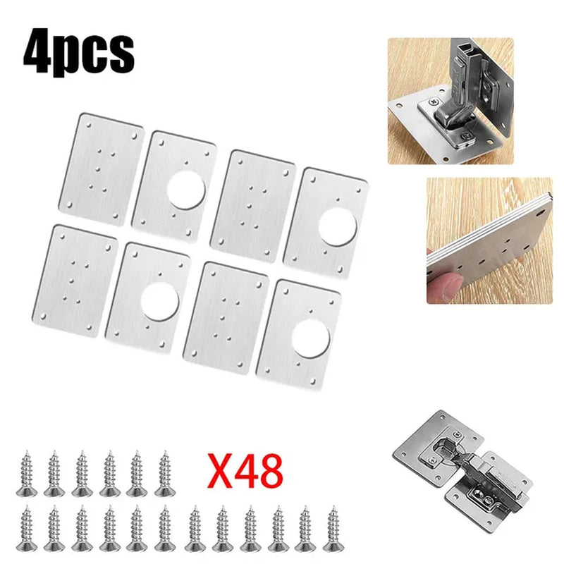 Cabinet Hinge Repair Plate Kit Kitchen Cupboard Door Hinge Mounting Plate with Holes Flat Fixing Brace Brackets Household Tools