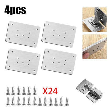 Cabinet Hinge Repair Plate Kit Kitchen Cupboard Door Hinge Mounting Plate with Holes Flat Fixing Brace Brackets Household Tools