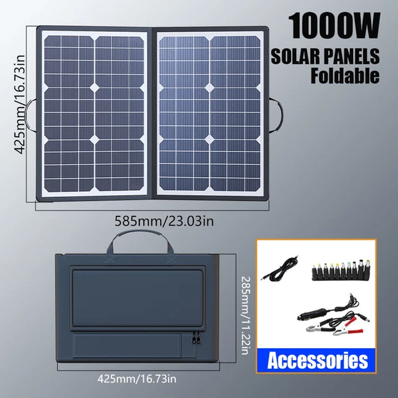 1000W Solar Panel Kit Complete Camping Foldable Solar Power Station Portable Generator Charger 18V for Car Boat Caravan Camp