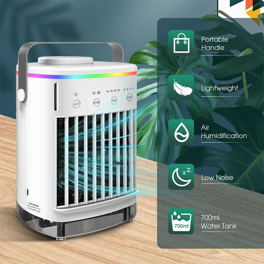 Mini Ar-Condicionado Portátil: Ventilador de Resfriamento Multifuncional, Umidificador USB para Uso Doméstico, Vento Forte