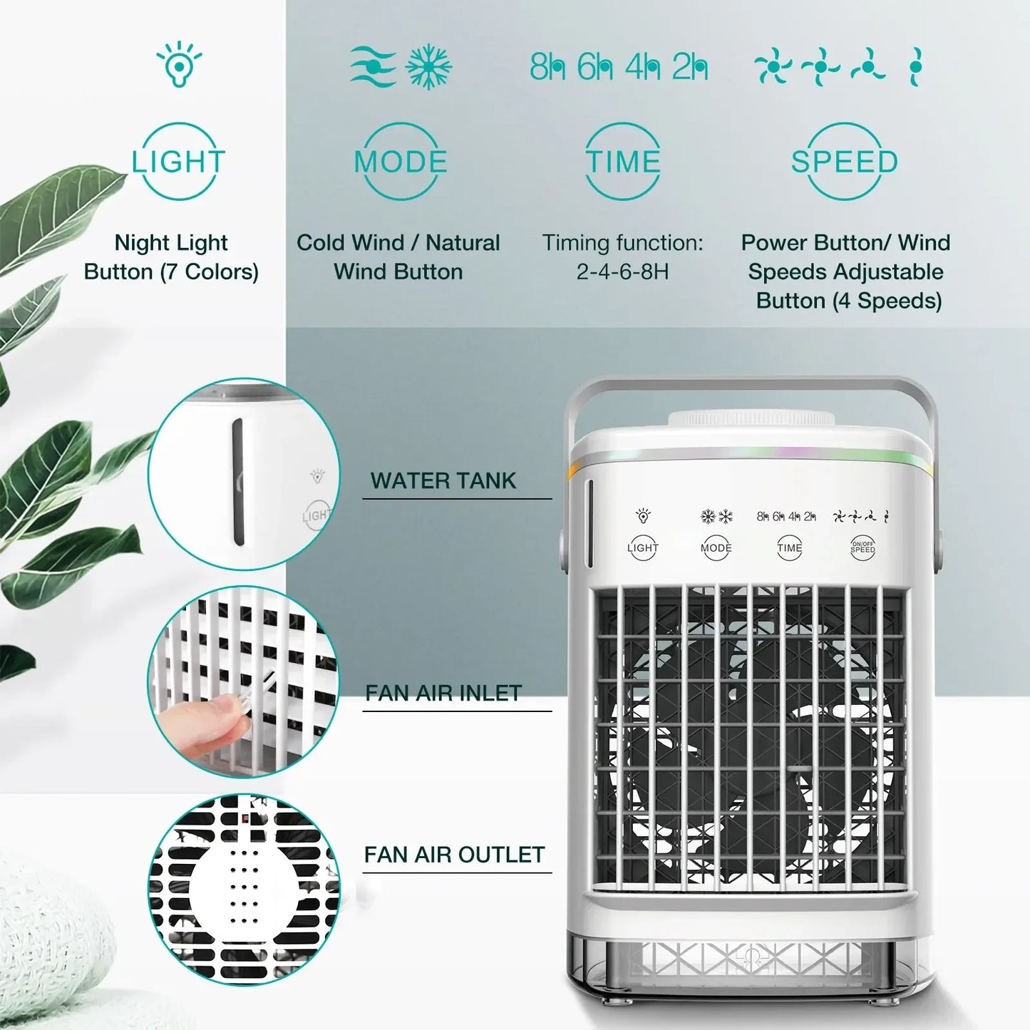 Mini Ar-Condicionado Portátil: Ventilador de Resfriamento Multifuncional, Umidificador USB para Uso Doméstico, Vento Forte