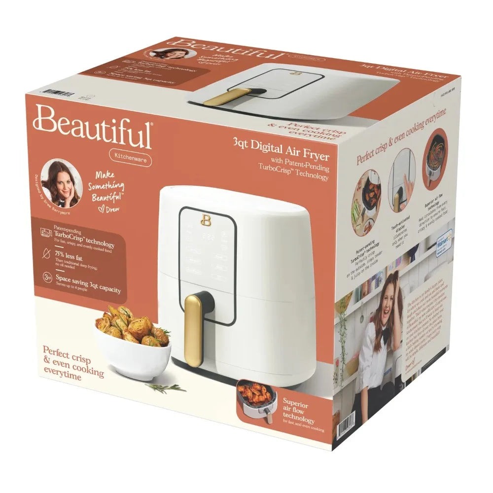 Fritadeira Air Fryer 3 Qt com Tecnologia TurboCrisp, White Icing por Drew Barrymore – Design Elegante e Desempenho Superior