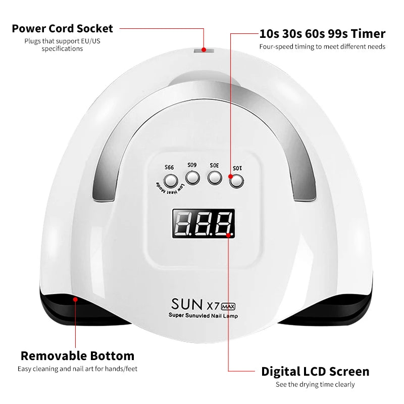 SUN X7 MAX Lâmpada para Unhas UV LED: Máquina Profissional de Secagem de Esmalte em Gel 180W com Temporizador e Sensor Automático para Salão