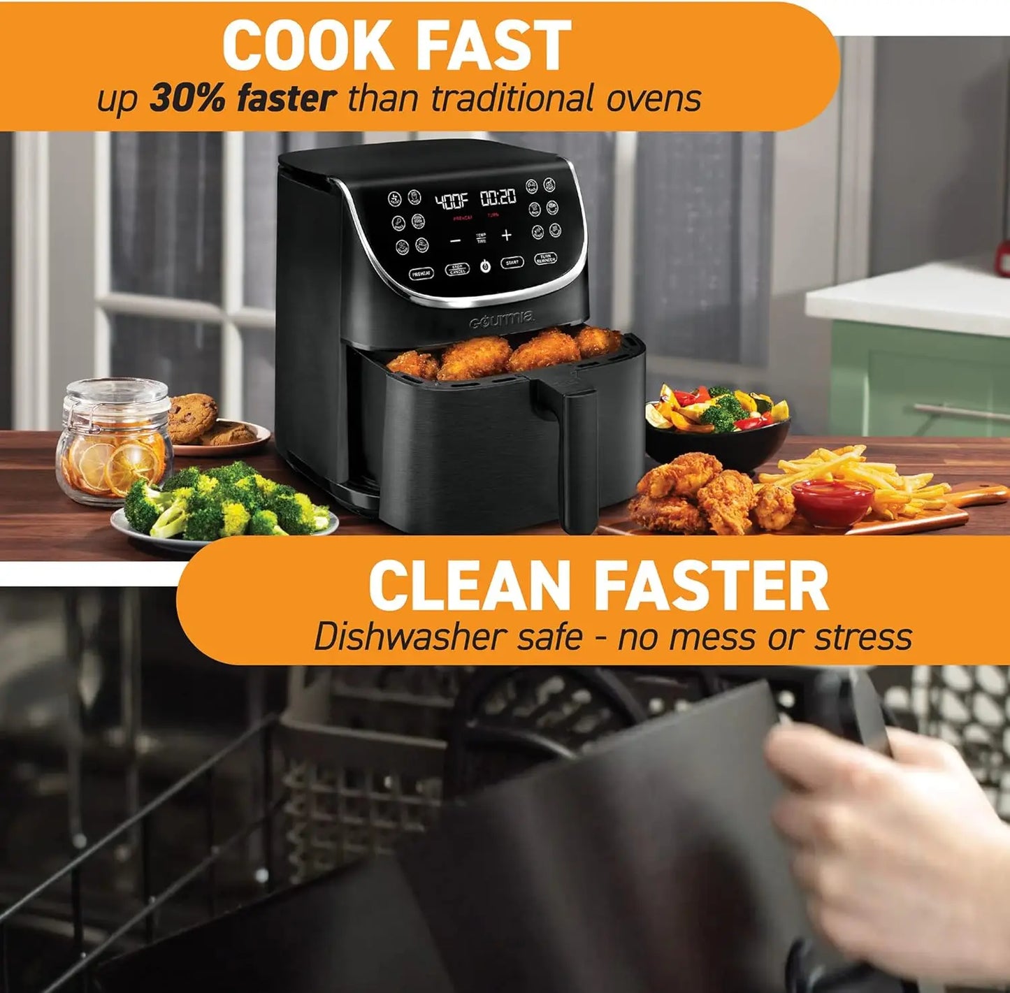 Air Fryer com Display Digital, 7 Quartos: Cozimento Multifuncional com 12 Predefinições de Toque, Cesta XL, Potência de 1700W