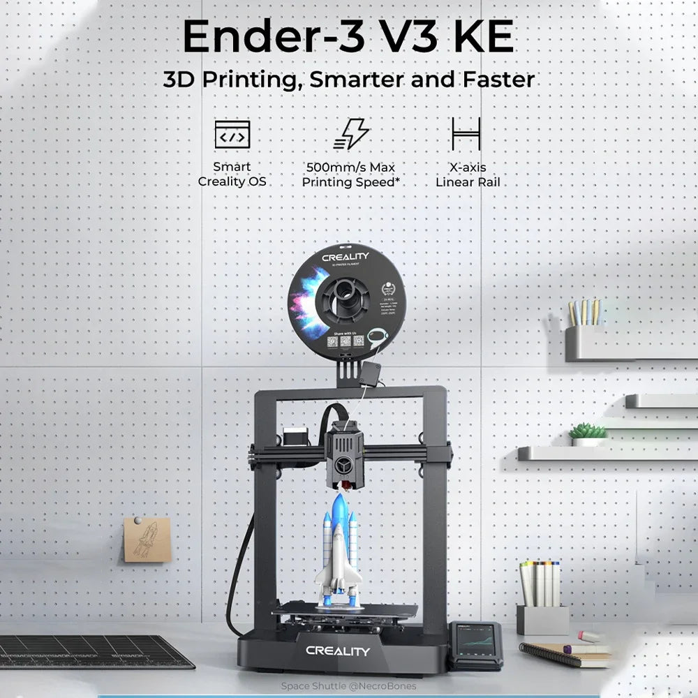 Nova Impressora 3D Creality Ender-3 V3 KE: Velocidade de Impressão Rápida de 500mm/s, Sistema Operacional Inteligente Creality OS, Trilho Linear no Eixo X, Dupla Ventilação, 60W UL Smart