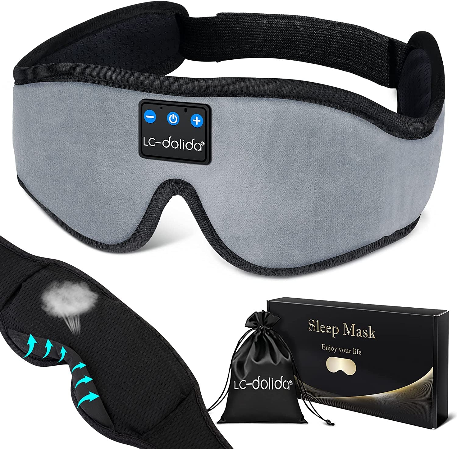 Sleep Headphones Bluetooth Sleep Mask,3D Wireless Music Eye Mask Bluetooth Headband Sleeping Cover Mask for Side Sleepers, Nap, Insomnia, Air Travel, Meditation, Tech Gadgets Unique Gifts