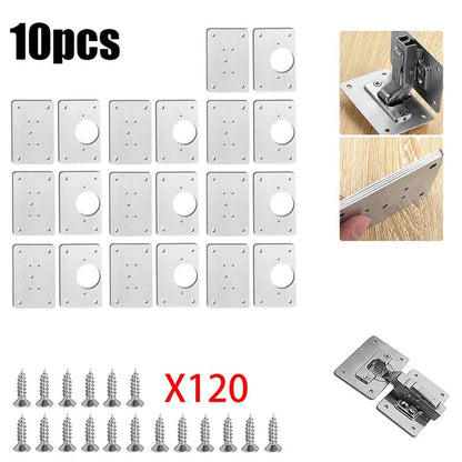 Cabinet Hinge Repair Plate Kit Kitchen Cupboard Door Hinge Mounting Plate with Holes Flat Fixing Brace Brackets Household Tools