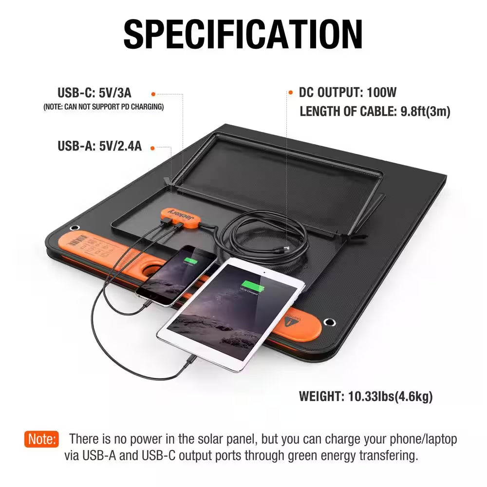 Solarsaga 100-Watt Portable Solar Panel for Explorer 290/550/880/1000/1500 Power Station with Built-In 2 USB Outputs