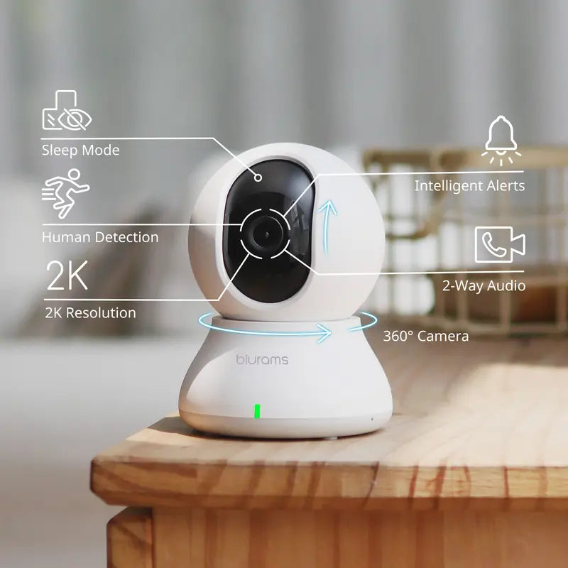 【A31】Blurams 2K Indoorcamera 360° Pet Camera for Home Security W/Motion Tracking，Security Camera, , Phoneapp, 2-Way Audio, IR Night Vision,Siren, Works with Alexa & Googleassistant