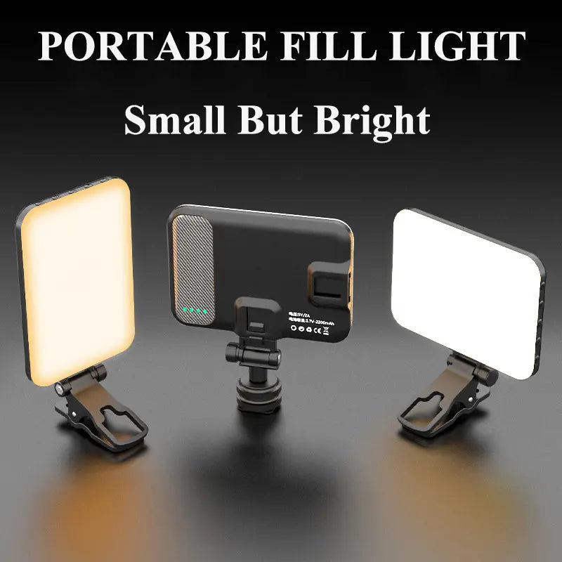 Portable LED Selfie Light with Front &Back Phone Clip for Father'S Day Gift,High Power 6O LED 2000MAH Rechargeable Camera Fill Light for Summer 3 Light Modes Clip on Ring Light for Tablet/Laptop/Camera/Tripod Zoom Call Video Fill Light for Camera Use