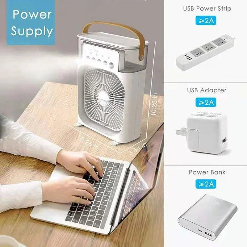 Mini Air Conditioner USB Water Mist Fan 7 Colors LED Light Humidification Fan Home Spray Air Fan Desk Air Cooler Cooling Fan