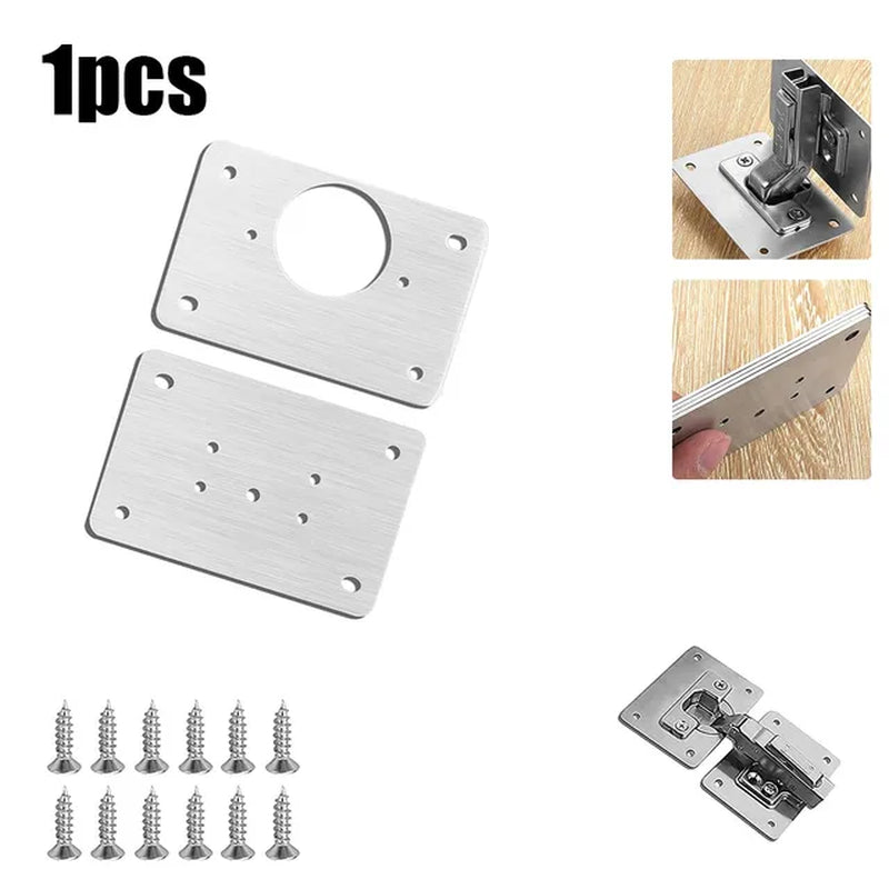 Cabinet Hinge Repair Plate Kit Kitchen Cupboard Door Hinge Mounting Plate with Holes Flat Fixing Brace Brackets Household Tools